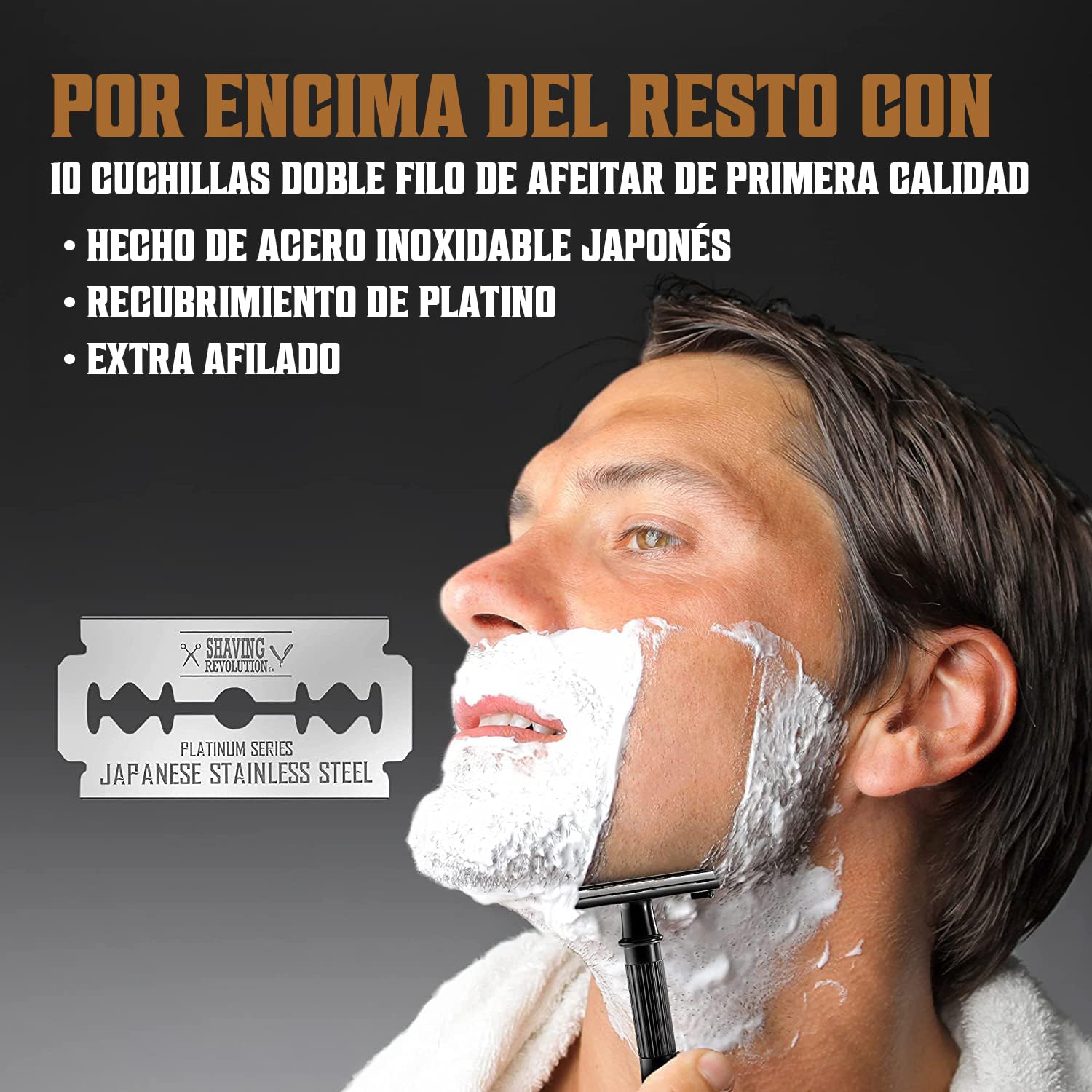 Maquinilla de afeitar de doble filo con mango largo y cuchilla de afeitar de doble filo de acero inoxidable japonés, con apertura de mariposa, para hombre