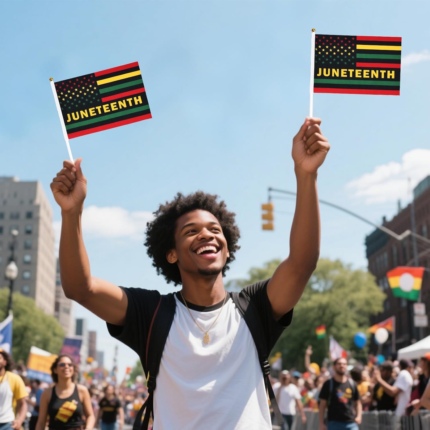 GOAUS Juneteenth Handheld Flags 100 Pcs, Mini Stick Flags 8.5x5.5 Inches Juneteenth Decorations Indoor Outdoor
