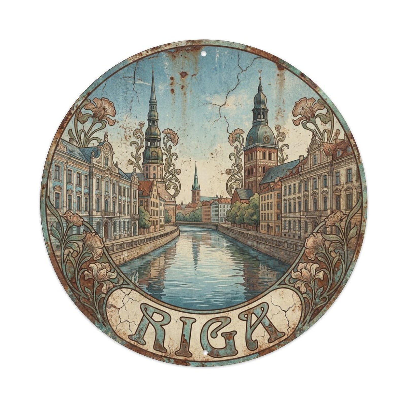 Vintage Travel Latvia Riga Metal Tin Sign