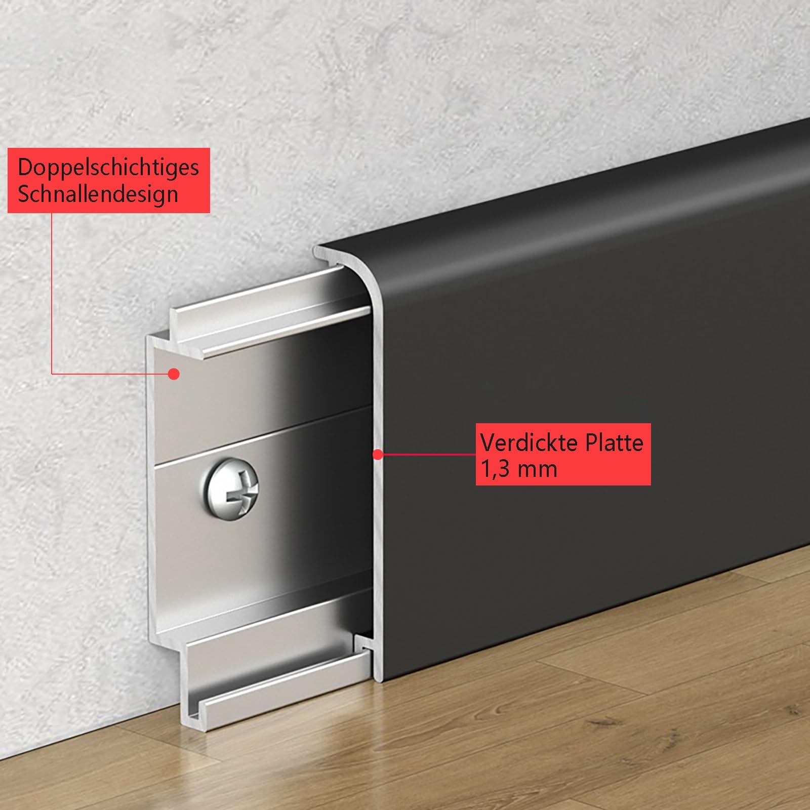 Rodapié de aluminio, 4 piezas, 125 cm cada uno, acabado decorativo fácil de instalar, ideal para cualquier habitación, altura: 4 cm
