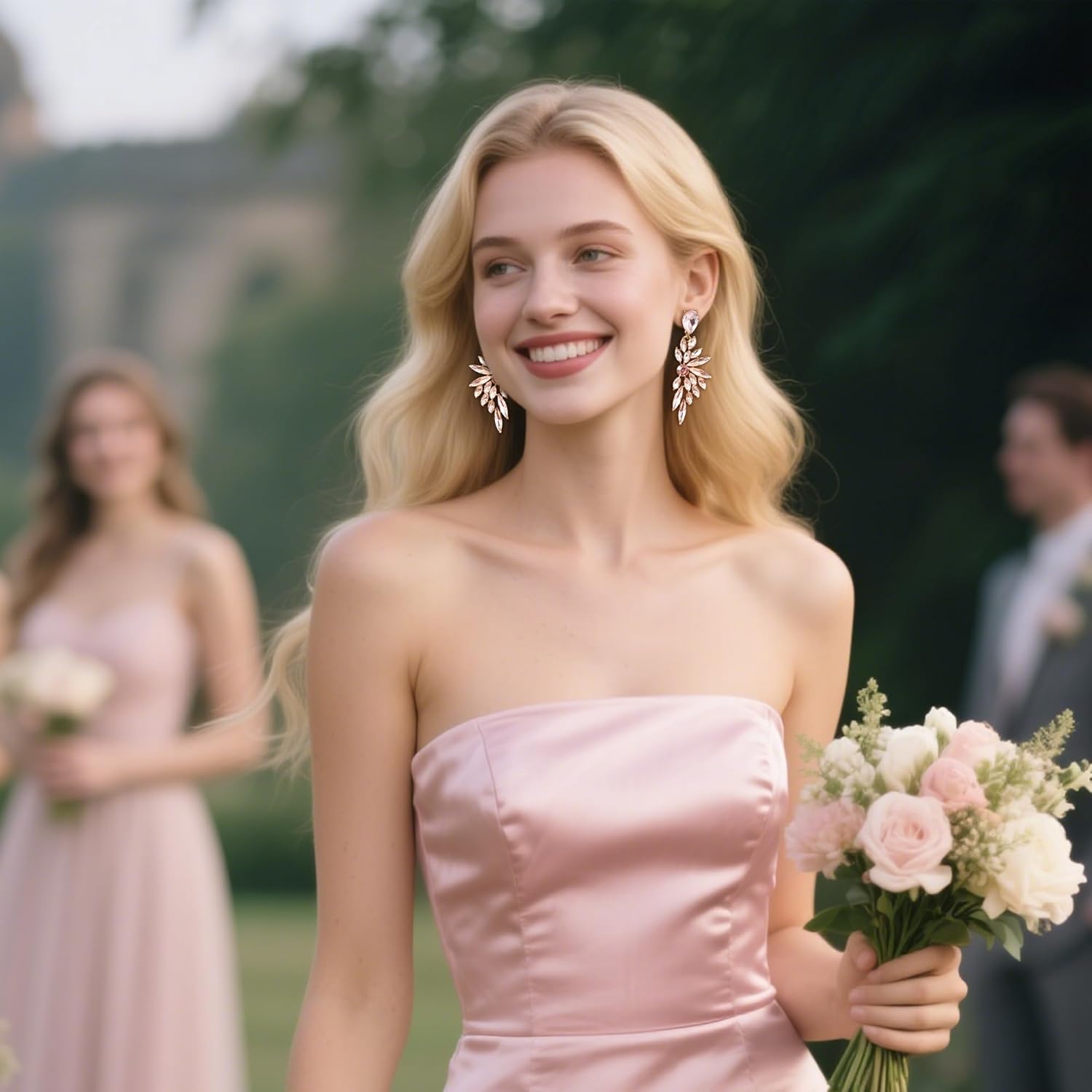 BriLove Women's Wedding Bridal Crystal Teardrop Multi Marquise Cluster Bling Dangle Earrings - Image 2