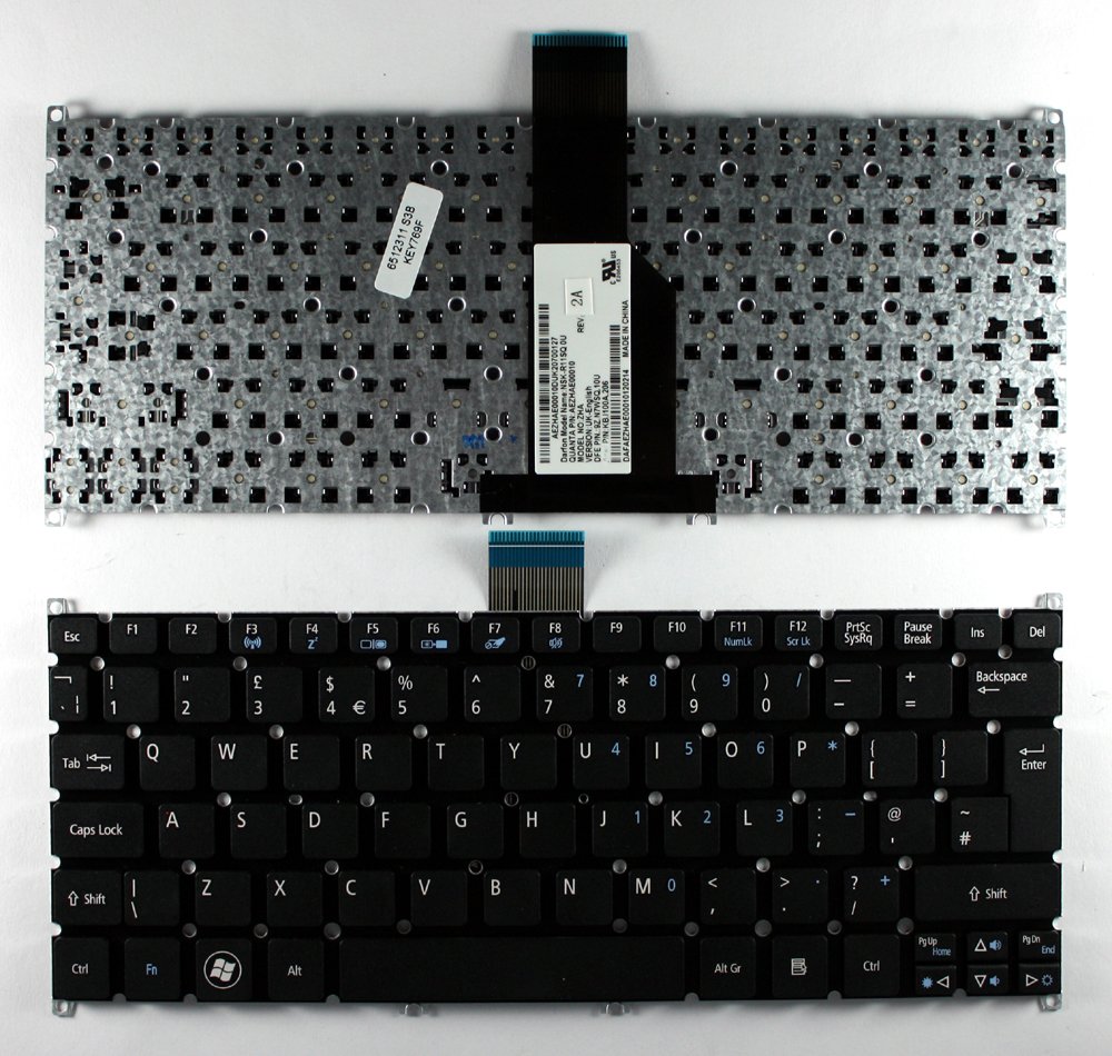 Clavier de remplacement Acer Aspire One 756 noir compatible PC portable Power4Laptops UK