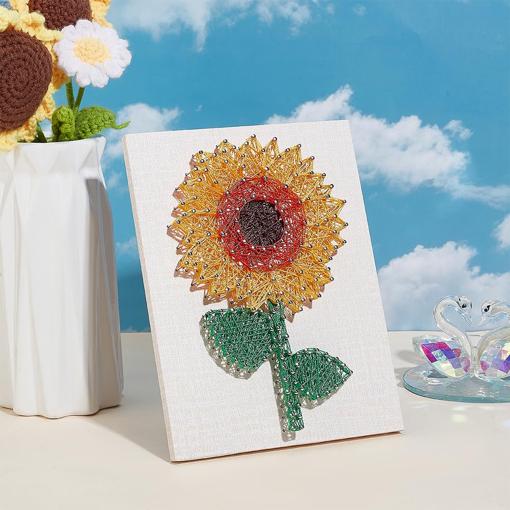 WEBEEDY Set di stringa 3D di girasoli, per adulti, principianti, accessori fai da te, set fai da te, decorazioni da parete, 21,5 x 14,5 cm