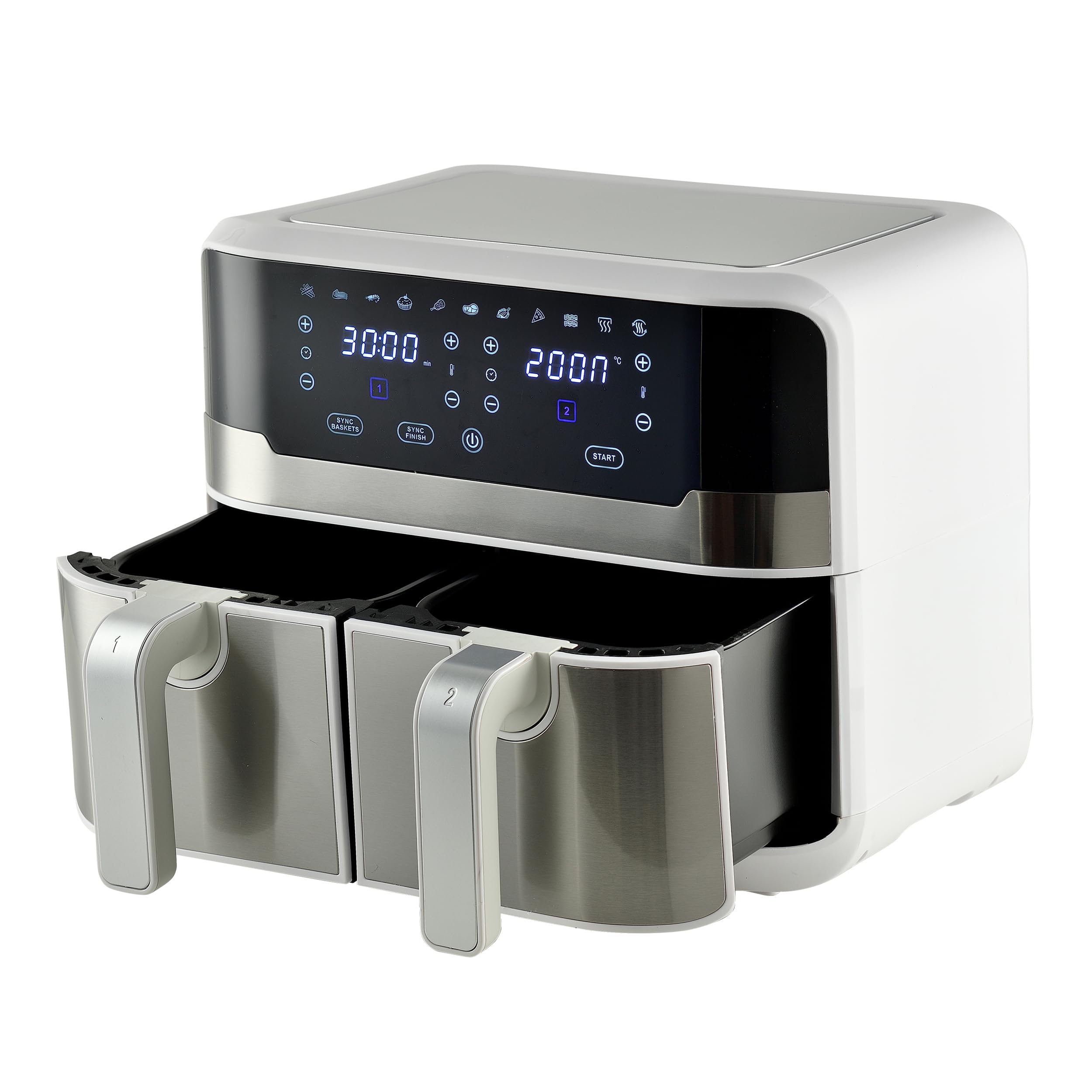 MasterPRO Rocket Duo 900 - Freidora Sin Aceite Doble - Blanca - Capacidad de 9 L y 2400 W - Pantalla LED Táctil y Cesta Antiadherente + Bandeja De Horno Rectangular Silicona 12.7X19.5X7+2CM