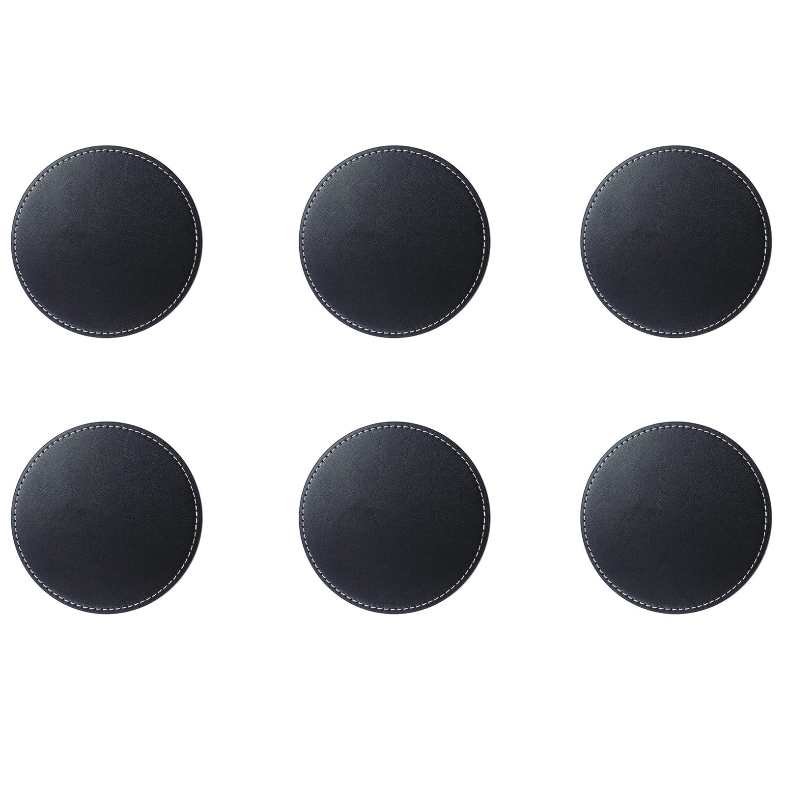 6 PCS Black Leather Coasters, 10cm Round Leather Coasters, Leather Cup Mats, Heat Resistant Table Protector