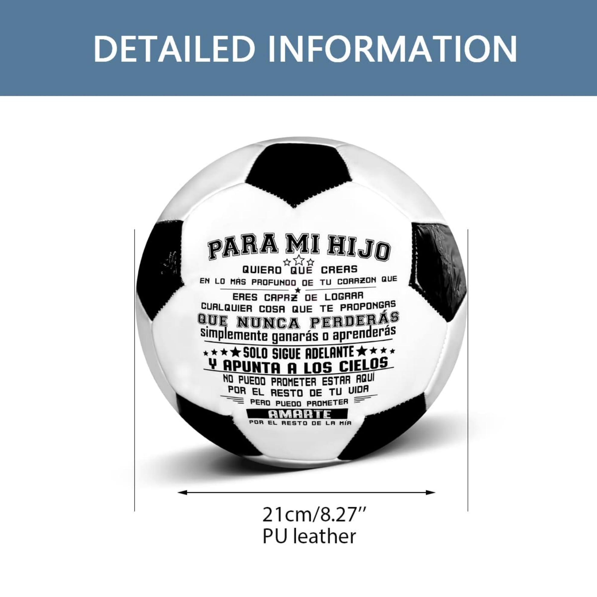 Pallone da calcio misura 5 – Classico pallone da calcio nero bianco in pelle PU con stampa motivazionale I Love You, durevole allenamento e partita, regalo per sport all'aria aperta per