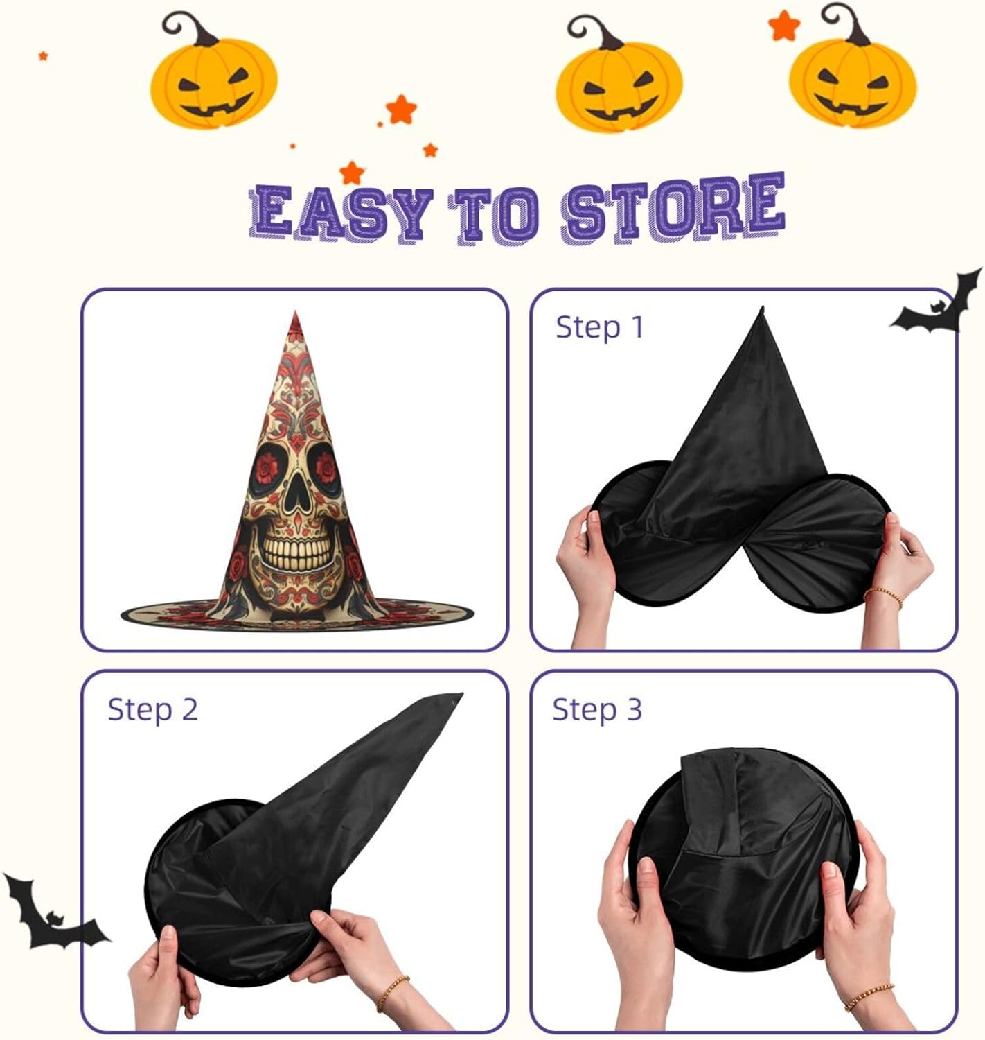 Witch Hats Halloween Cone Wizard Hat Red rose sugar skull Witch Hats Halloween Hat Costume Cosplay