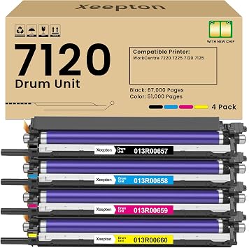 WorkCentre 7120 Imaging Unit With Chip Remanufactured for Xerox 7120 013R00657 013R00658 013R00659 013R00660 Drum Cartridge for WorkCentre 7220 7225 7120 7125 Printer Ink, 4-Pack 7120 Drum Unit Kit