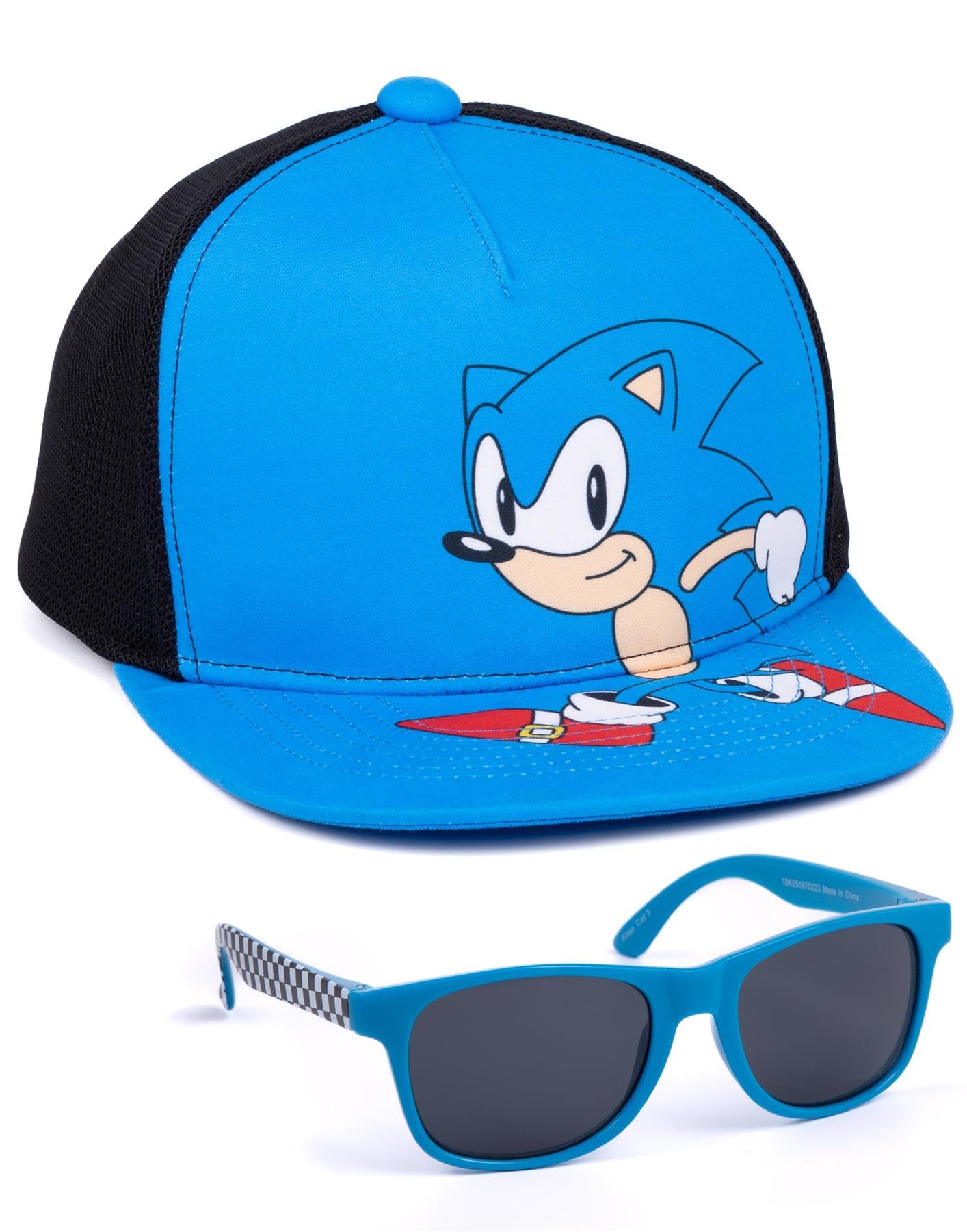 Sonic The Hedgehog Boys Blue Kids Snapback Cap & Sunglasses | Summer Hat & Shades For & Girls | Adjustable Clasp Headwear | Beach Holiday Accessories | Cool Merchandise Gift For Children