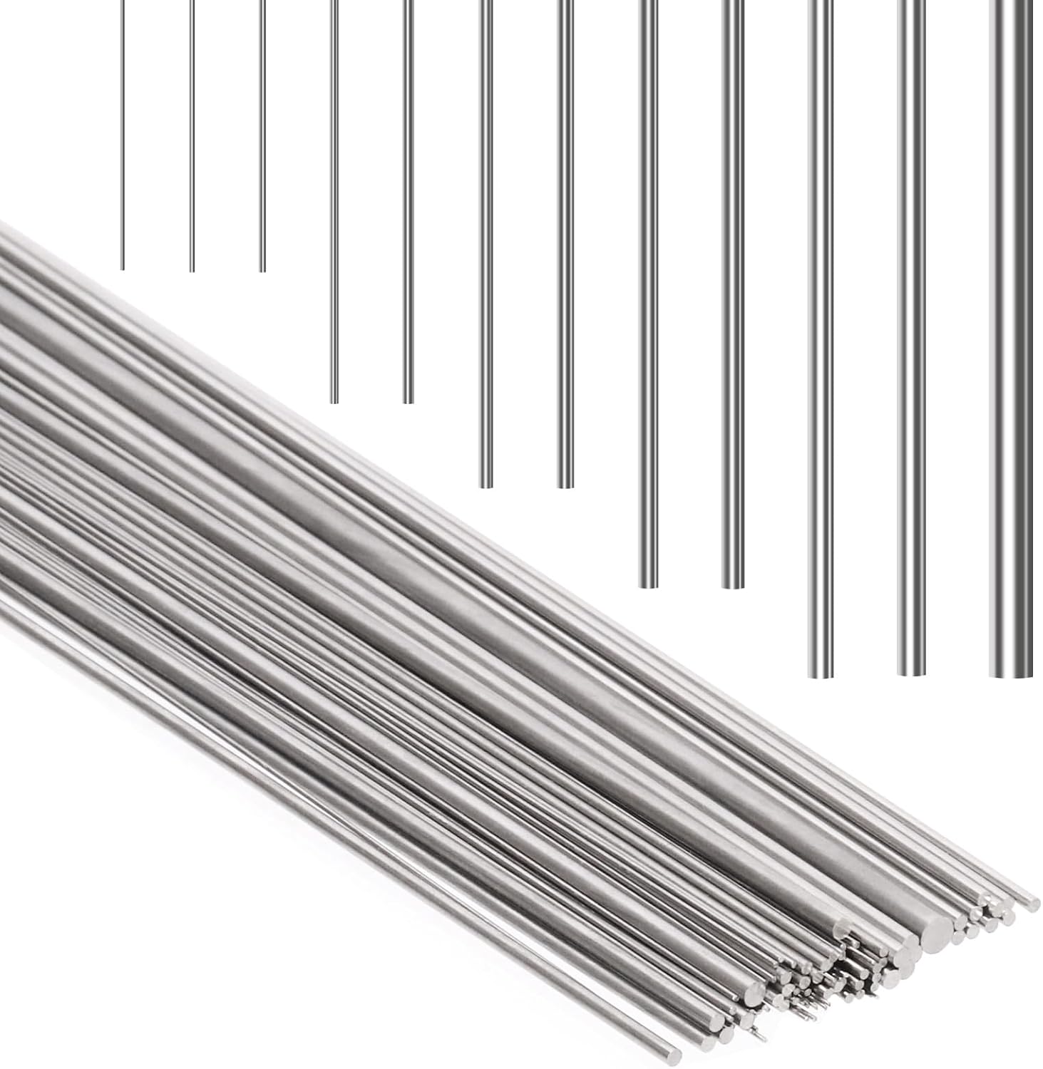 104Pcs Stainless Steel Round Rod Set, Diameter 0.3mm 0.4mm 0.5mm 0.6mm 0.8mm 1mm 1.2mm 1.4mm 1.6mm 1.8mm 2mm 3mm Metal Solid Round Rod, Solid Shaft Rods Steel Rods for DIY Crafts