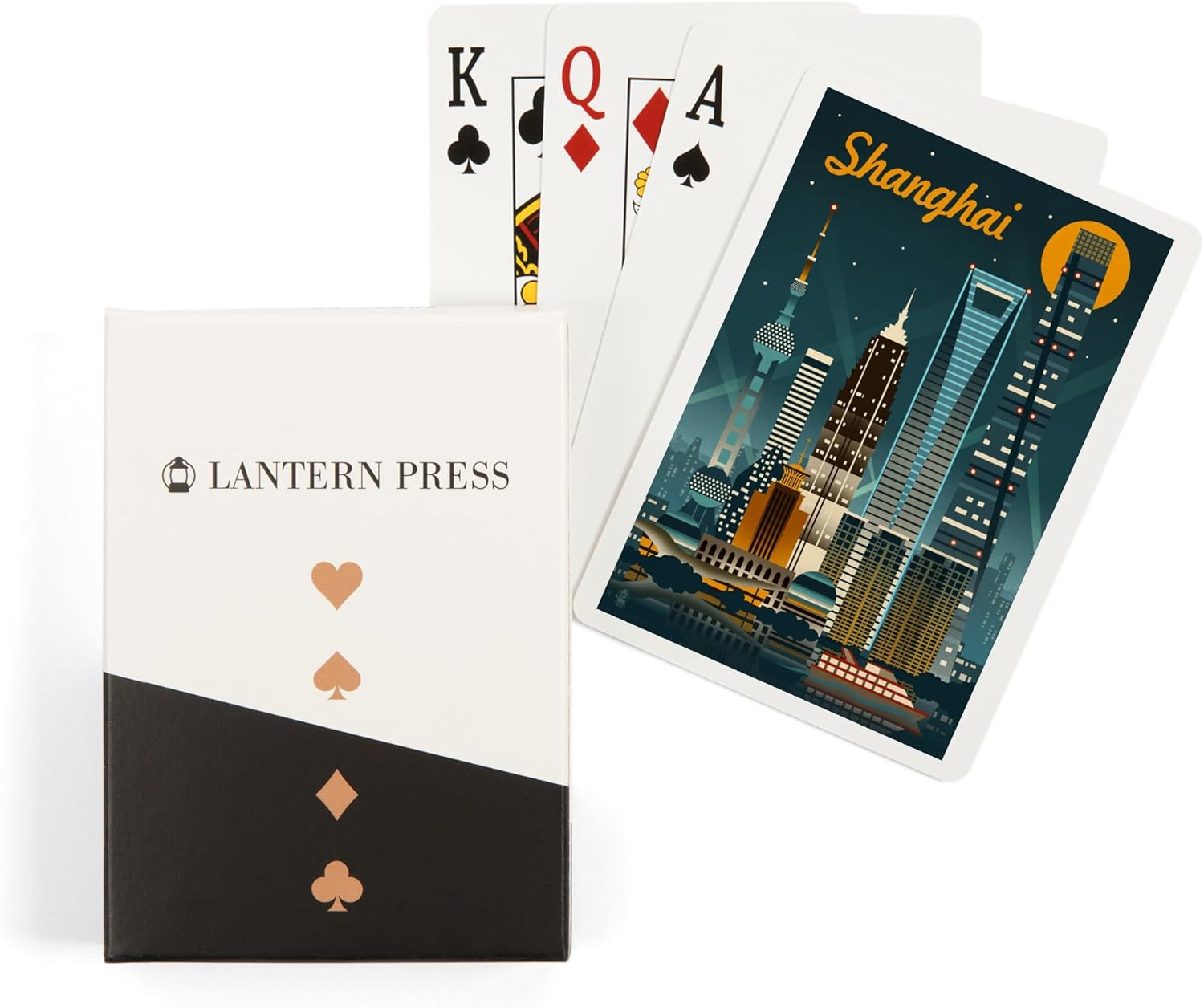 Lantern Press Shanghai, China, Retro Skyline, 52 Playing Cards for Adults, Poker Size Card Deck