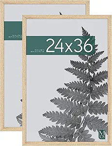 MCS Studio Gallery 24x36 Poster Frame Natural Woodgrain, Vertical & Horizontal Wall Hanging Large Picture Frame for Photos, Posters & Art Prints (2-Pack)