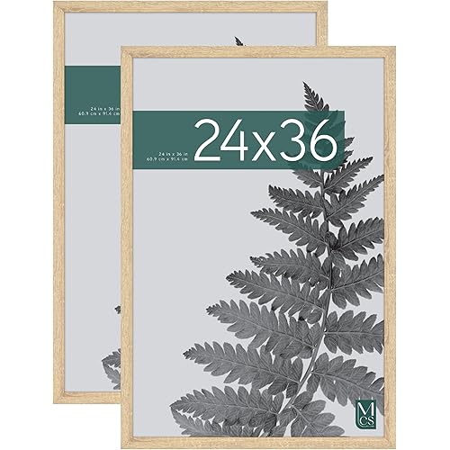 MCS Studio Gallery 24x36 Poster Frame Natural Woodgrain Engineered Wood, Vertical & Horizontal Wall Hanging Large Picture Frame for Photos, Posters & Art Prints (2-Pack)