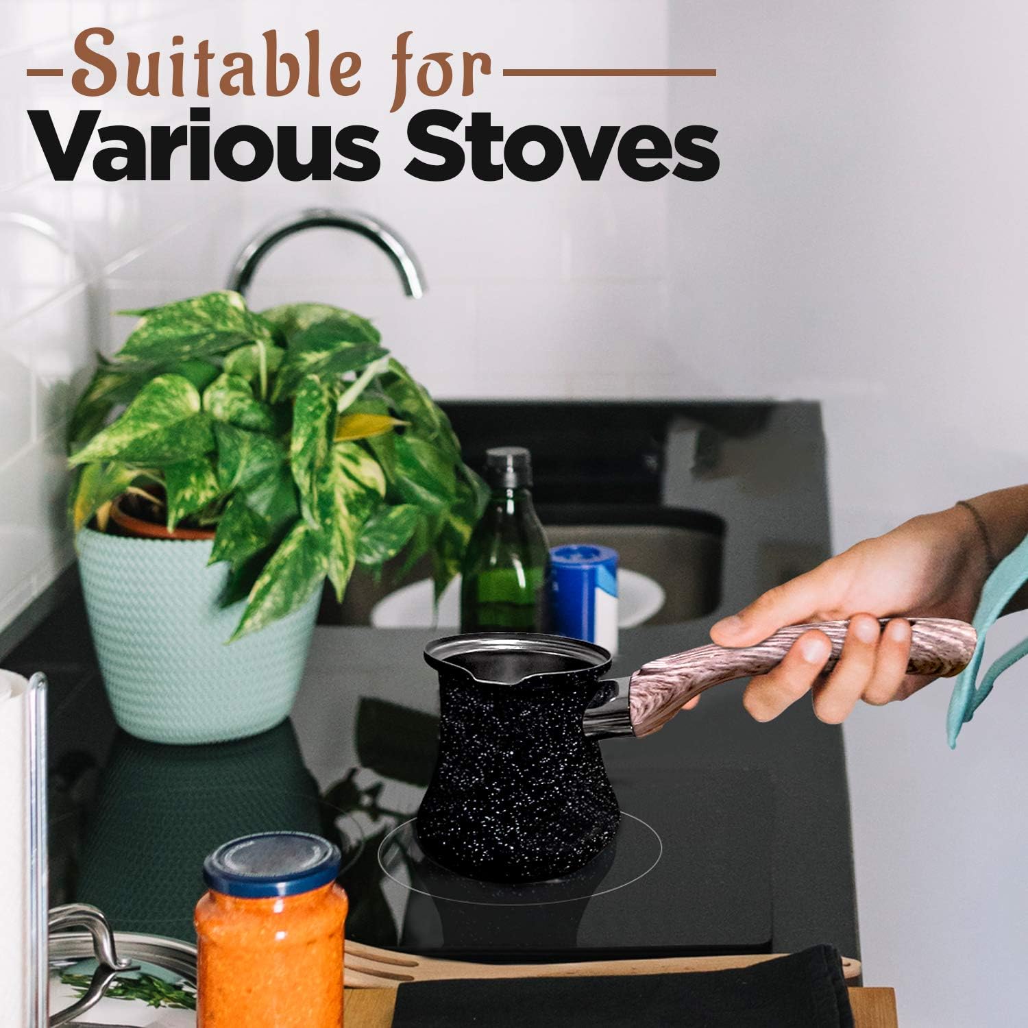 18.6 oz Turkish Ibrik Multi-purpose Arabic Coffee Pot with Lid Heavy-Duty Stainless Steel