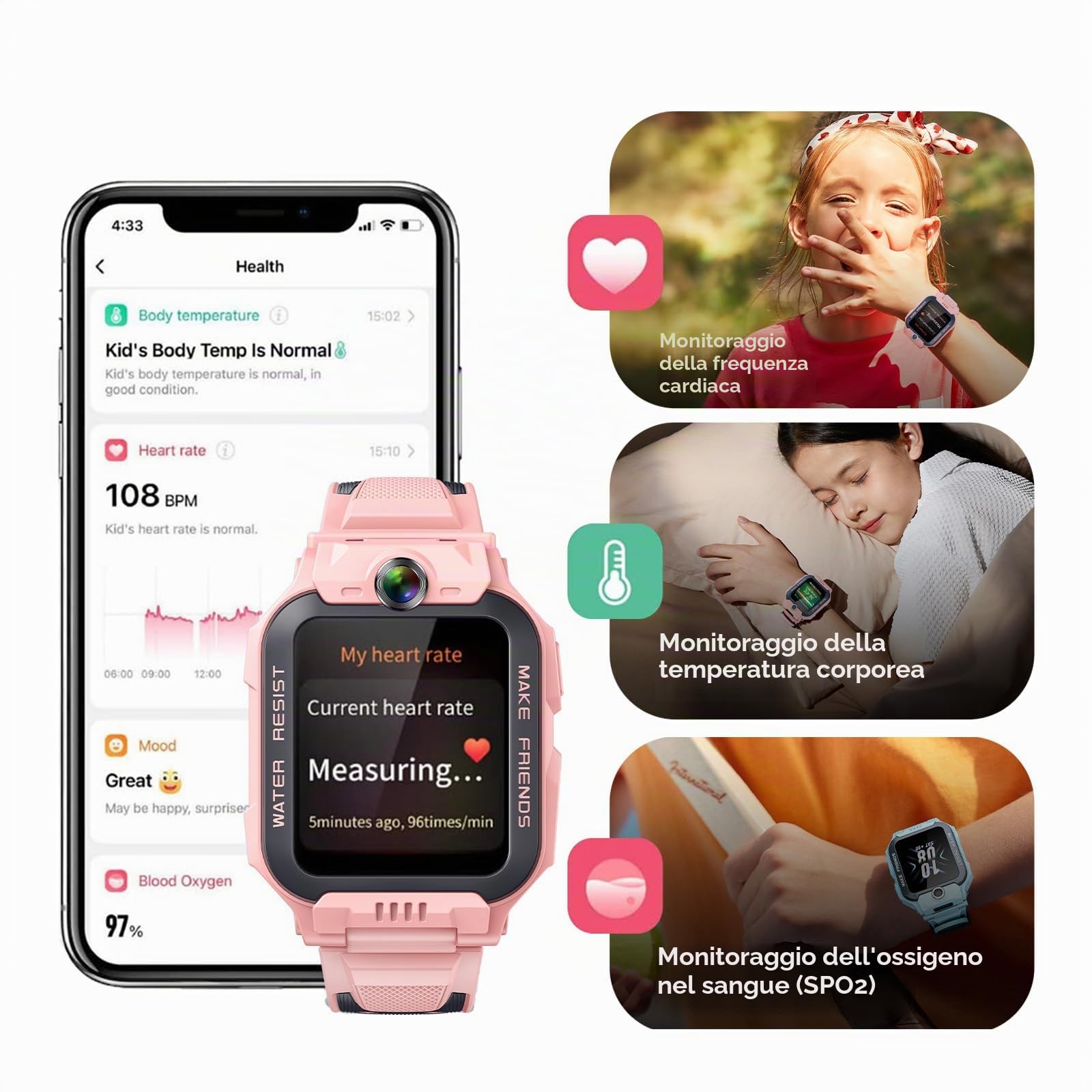 imoo Z7 Smartwatch Bambina Ragazza, Orologio Intelligente per Ragazze con Videochiamate & Chiamate Lunga Autonomia, Orologio Bambino Localizzatore GPS, Resistente all'Acqua per Nuoto IPX8 (Z7, Rosa)