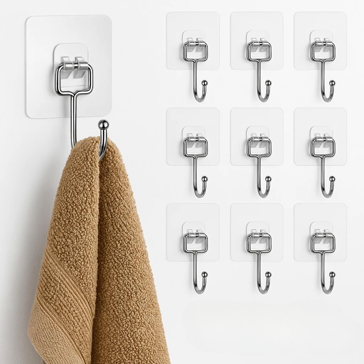 Zulaxy Big Size Transparent Wall Hooks for Hanging – Heavy Duty Stainless Steel Adhesive Hooks for Bathroom, Kitchen, Towel, Utensils & Keys – Waterproof, No Drilling Required (Pack of 10)-image-42