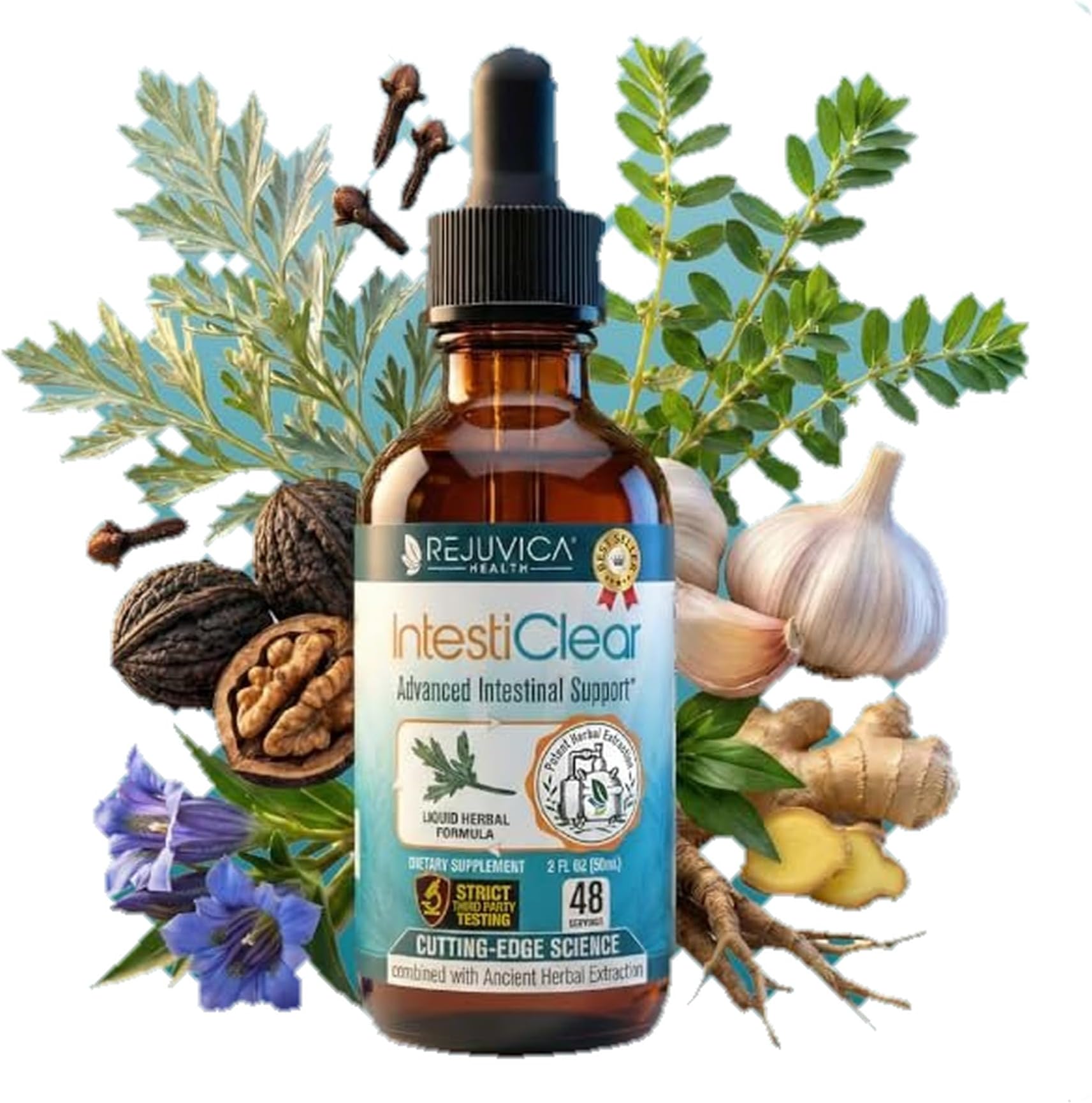 IntestiClear - Advanced Intestinal Support Supplement - Liquid Delivery for Better Absorption - Wormwood, Cloves, Black Walnut, Garlic & More!