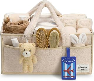 OCEANEVO Cute Fur Diaper Caddy Organizer Bag WITH Luggage Tag AND Bear Charm, Baby Basket Essentials for Newborn Baby Prod... Price In India