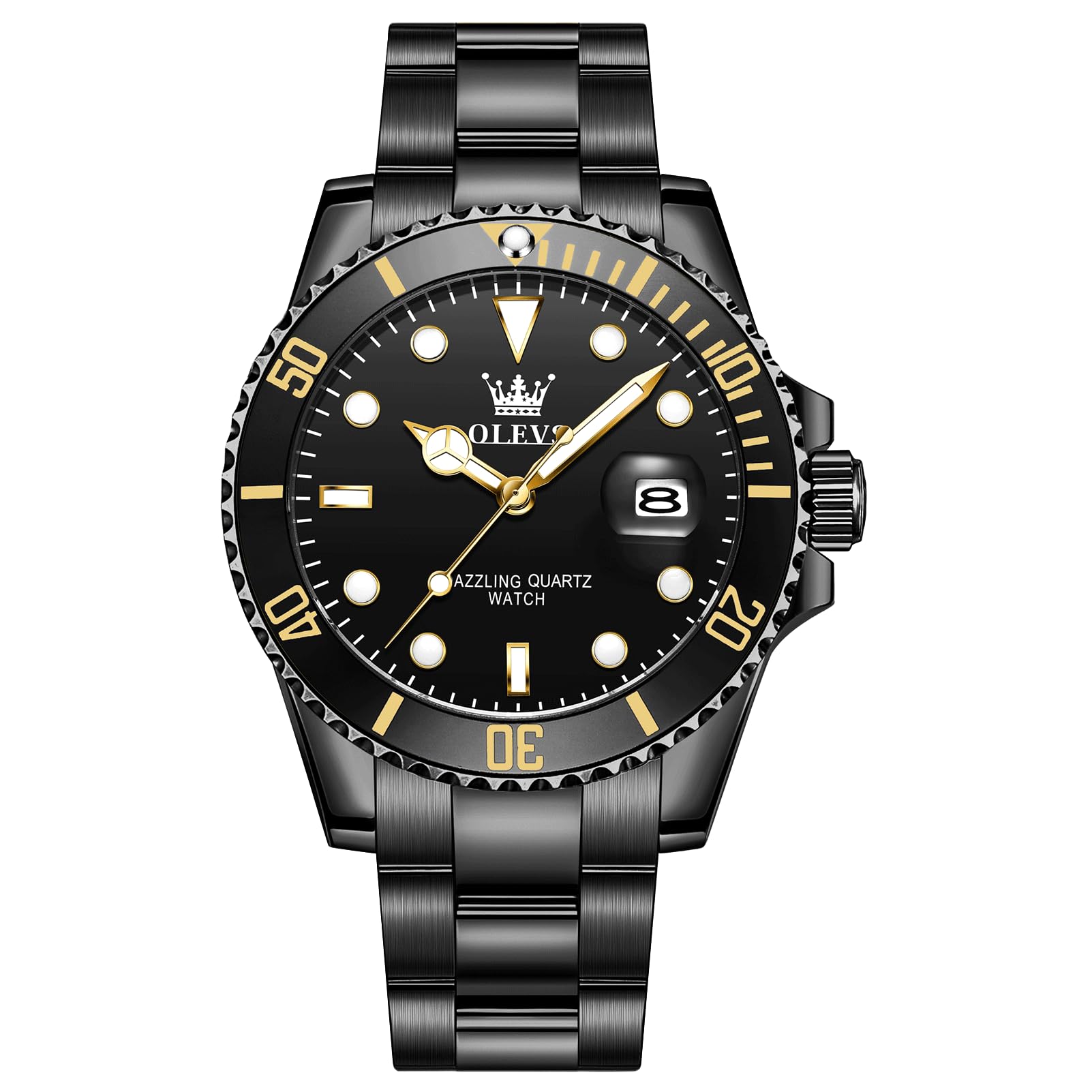 OLEVS Men's Stainless Steel Watch, Big Face Easy to Read Analog Quartz Dress Watches, Classic Rotating Bezel Waterproof Luminous Hands Date Mens Wristwatch