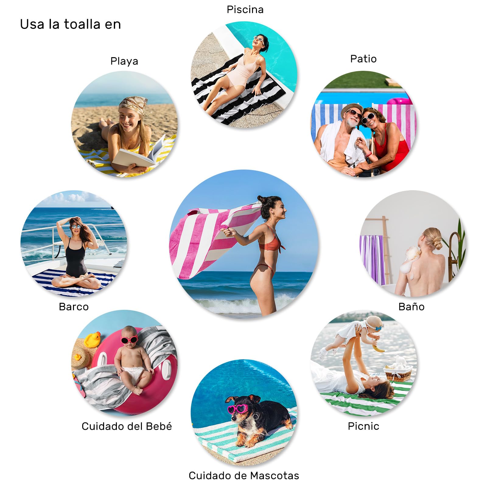 Toalla de playa de algodón de gran tamaño, toalla de piscina de tamaño grande de 35 x 70 pulgadas, toalla de natación suave a rayas (rosa)