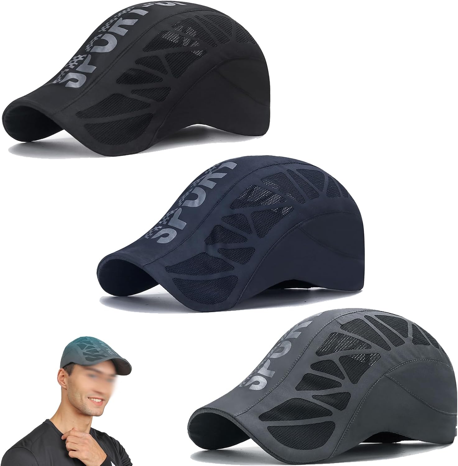 Breathable Sport Cap, Mesh Baseball Cap for Men, Cricket Hats for Men, Quick Dry Mesh Stead Hat, Adjustable Strap