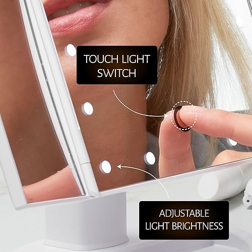 Miniatura 6 de Kit de espejo de maquillaje de tres pliegues con 21 luces LED, espejo de aumento de 3 vías para escritorio, pantalla táctil, aumento 3X2X1X, fuente