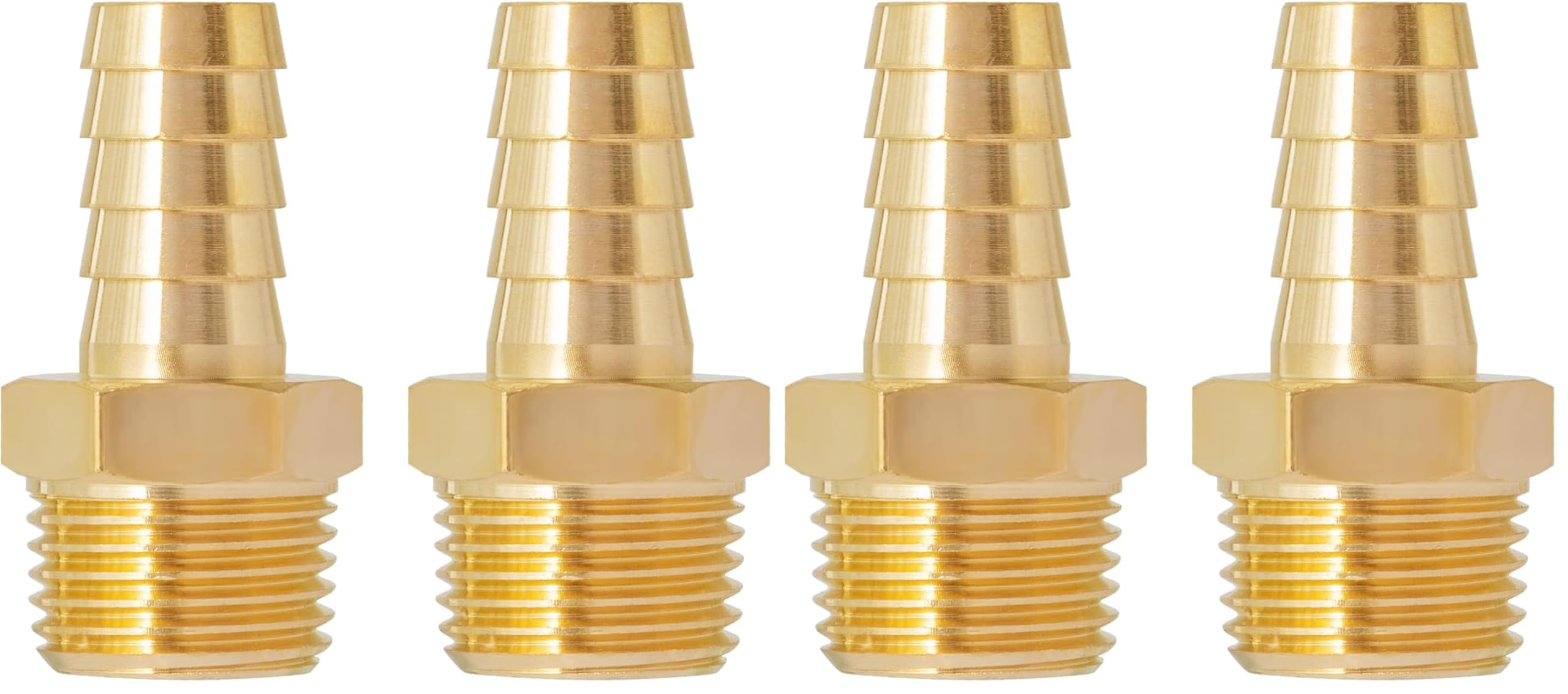 SUNGATOR 1/2'' NPT Brass Hose Barb Fittings, 1/2'' NPT Male Thread to 1/2 Inch Barbed Air Hose Fittings, 1/2 Inch Brass Air Line Repair Connectors for Compressor, Fuel, Oil (4-Pack)