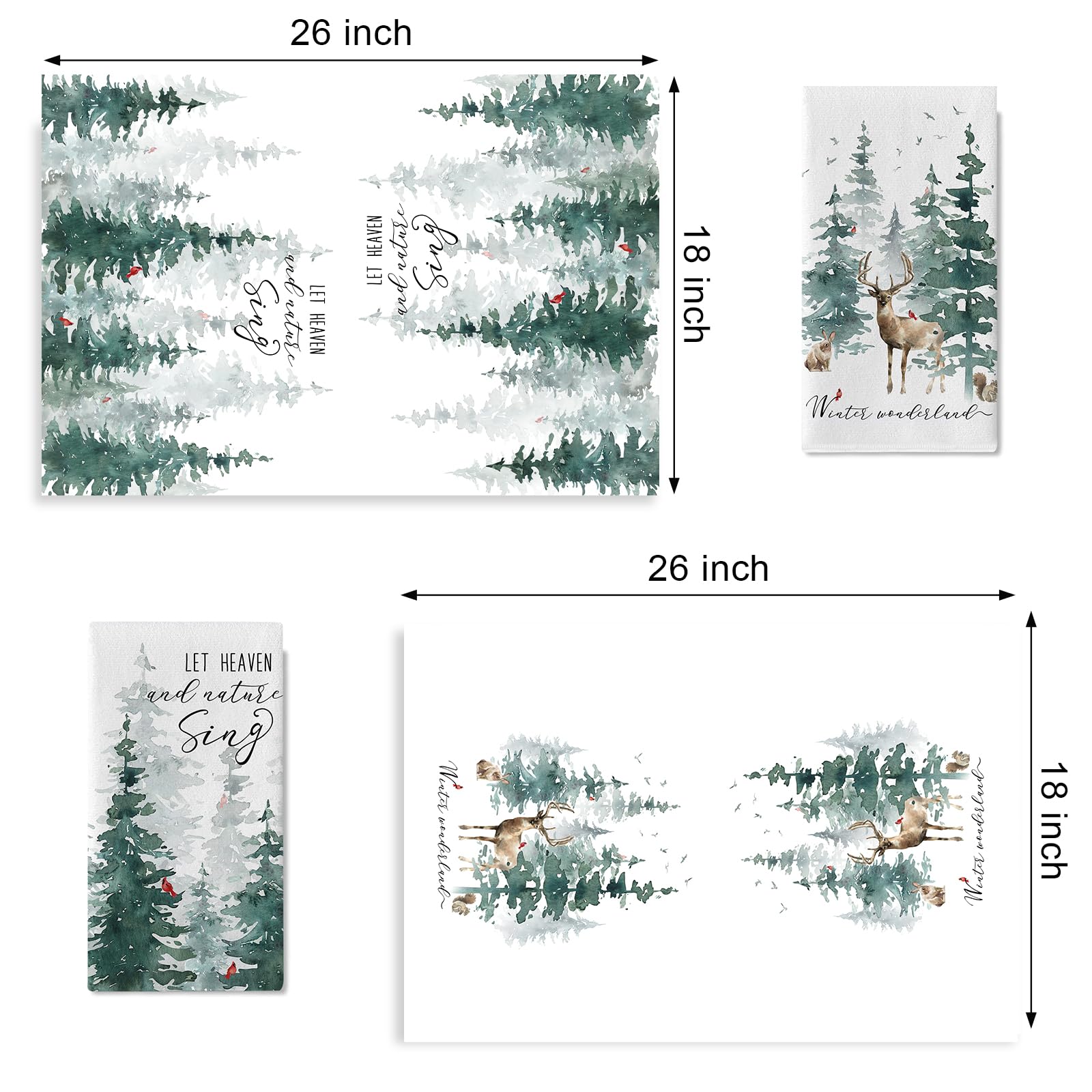 Seliem Winter Wonderland Kitchen Towels – Set Of 2 Snowy Pine Tree Design – Absorbent & Decorative For Christmas & Farmhouse Style - View #3