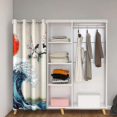 Miniatura 2 de Castle Fairy Ukiyoe - Cortina de puerta con diseño de océano, diseño de árbol con diseño de olas de mar con salida del sol, decoración de