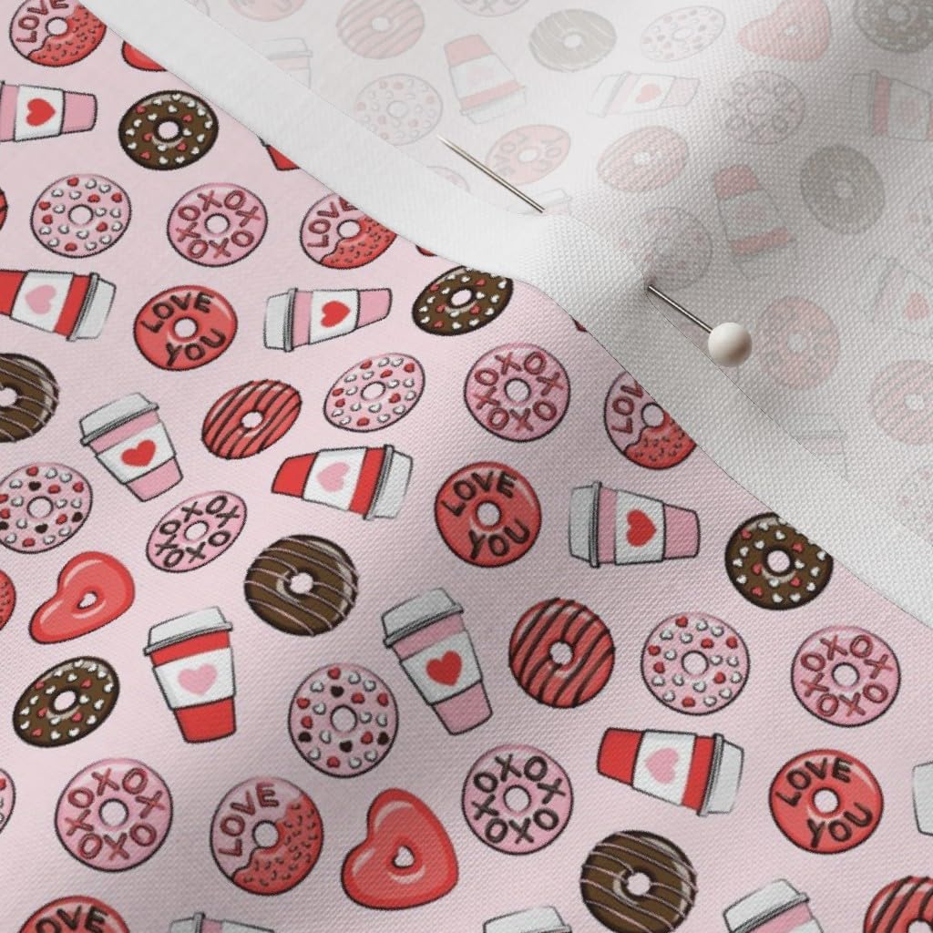 Spoonflower Fabric - Scale Donuts Coffee Valentines Day Red Pink Chocolate Cookies Girl Printed on Petal Signature Cotton Fabric by The Yard - Sewing Quilting Apparel Crafts Decor