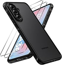 caslord Samsung Galaxy A36 5G Case with 3 Tempered Glass [Shockproof] Mobile Phone Case, Retro Matte Translucent Anti-Fingerprint, Black