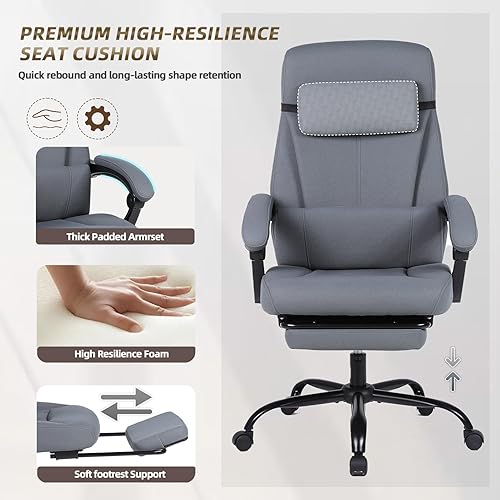 Miniatura 4 de Silla de oficina ejecutiva con reposapiés, silla de escritorio de oficina grande y alta, sillas de oficina reclinables de tela cómoda para personas