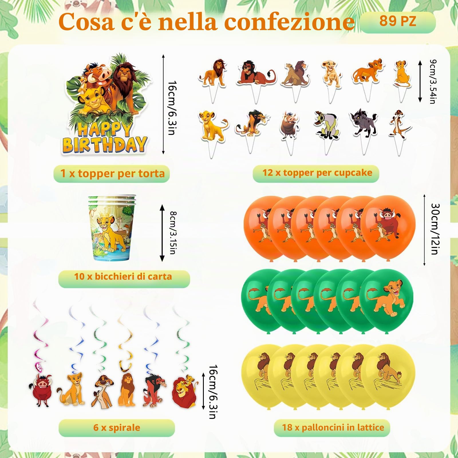 89 Pezzi Decorazione di Compleanno Leone, Piatti di Carta per Feste di Compleanno per Bambini Piatti Tovaglioli Palloncini Decorazione per 10 Persone