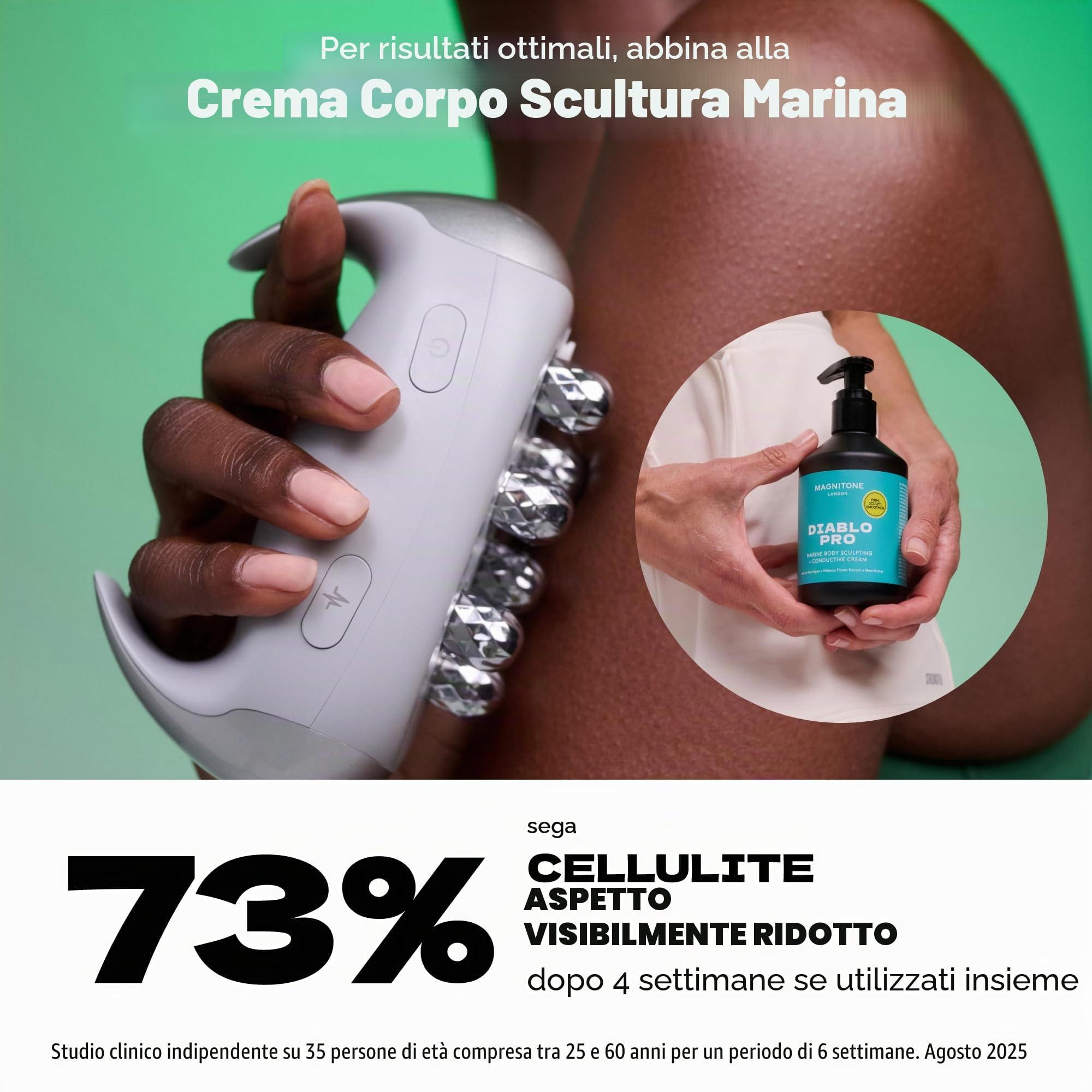 Magnitone Diablo Pro Apparecchio per la Scultura Integrale del Corpo – Microcorrente EMS, Radiofrequenza e Massaggio – 3 Livelli di Intensità – Senza Fili, Portatile, Batteria da 70 Min – per Gambe