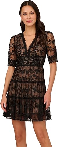 Adrianna Papell Women's Lace Embroidered Dress | Special Occasion Dress with Flo