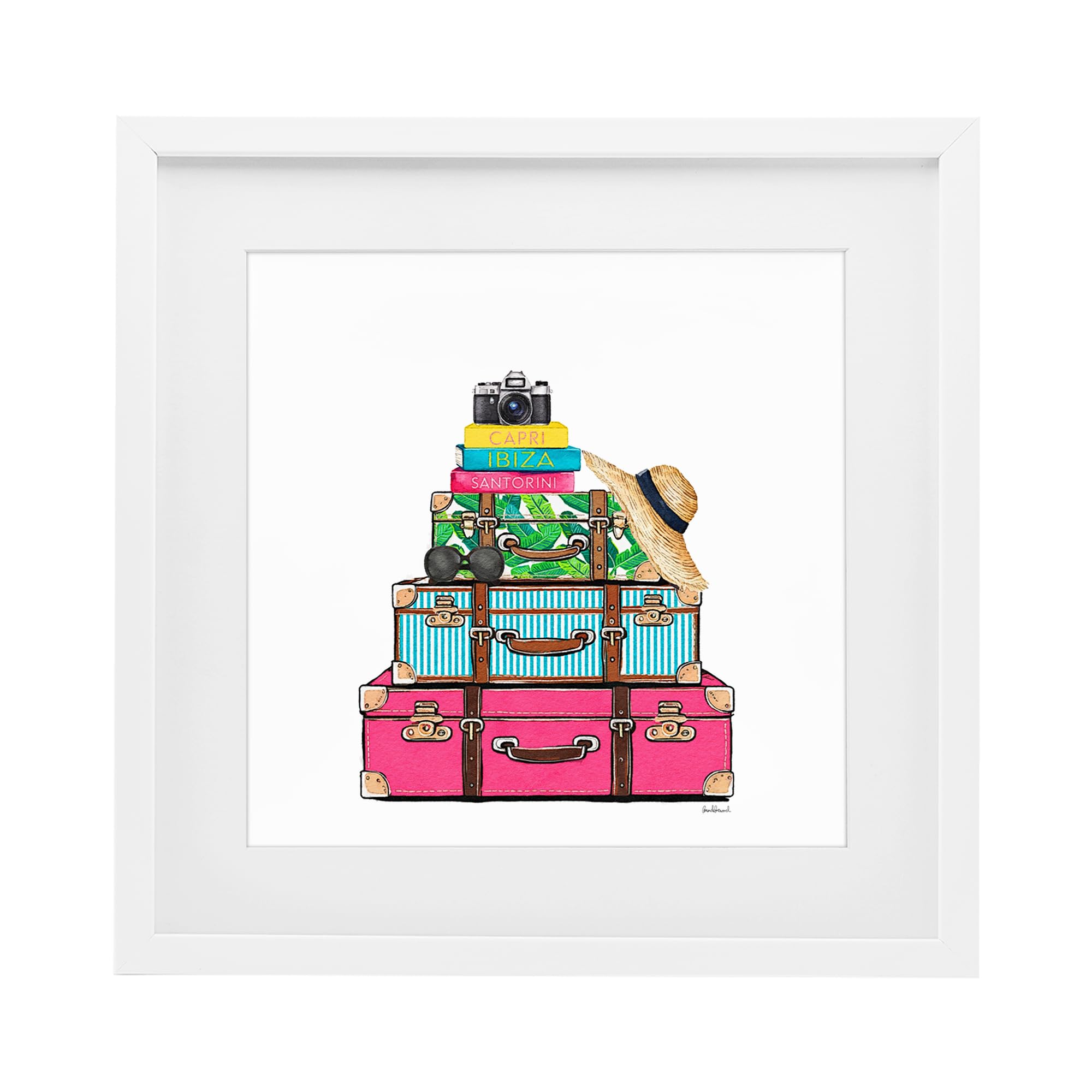 Stupell Industries Coastal White (Textured) 'Glam Travel Suitcases'| Framed Print Under Glass