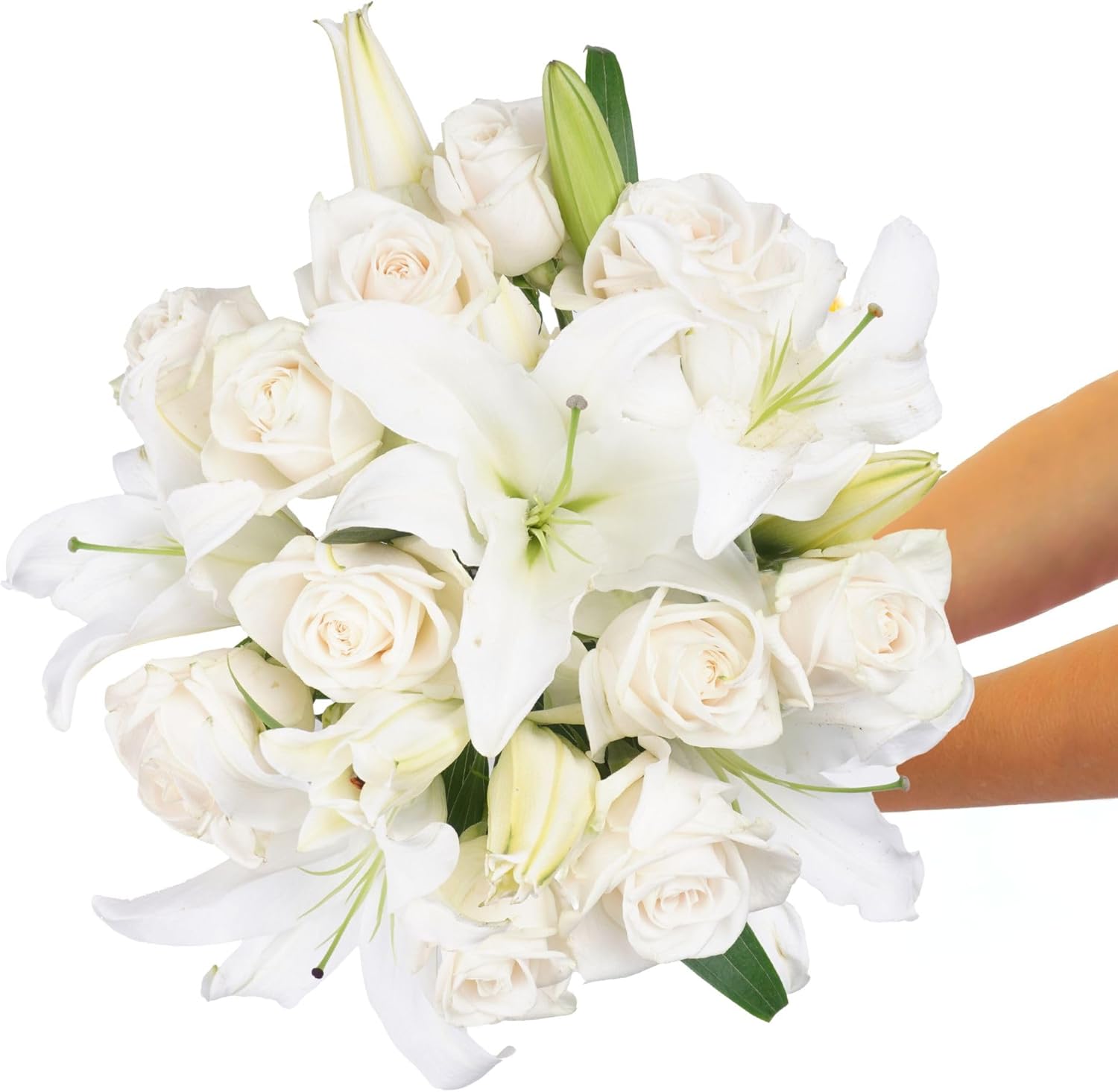 BloomsyBox – Elegant White Lilies & Roses (Glass Vase Included) – Fresh Flowers for Delivery – Special for Birthday, Sympathy, Get Well, Anniversary, Congratulations