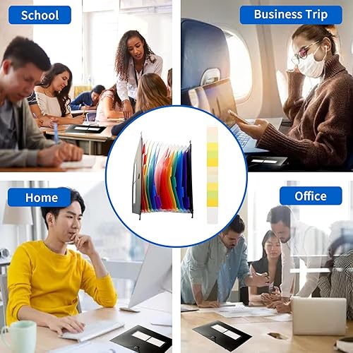 Miniatura 7 de Yunlism Paquete de 4 carpetas colgantes de plástico, gran capacidad, innovador organizador de archivos de acordeón con gancho retráctil, pestañas