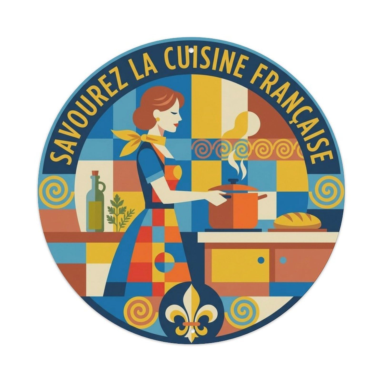 French Travel Food Cooking Scene Minimalist Style Metal Tin Sign