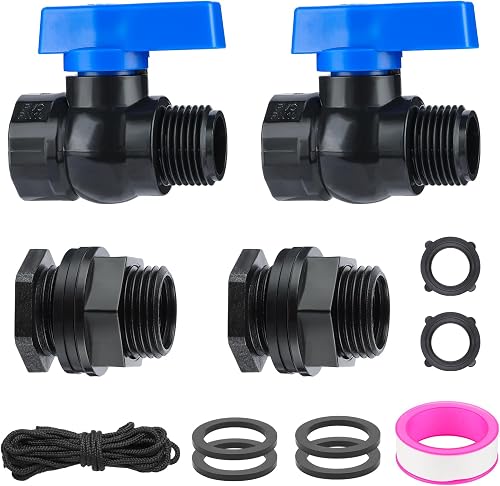 PVC Rain Barrel Spigot Kit 3/4" GHT Garden Diverter Kit With Bulkhead Fitting Garden Hose Faucet Thread Ball Valve for Water Adapter Tanks, Aquariums Rain Barrel Diverter Kit οΌ2 PackοΌ