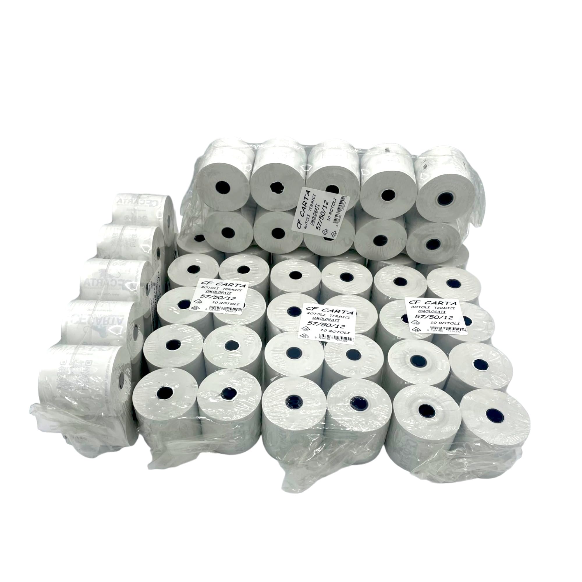 50 rotoli termici per cassa 57x50, rotoli omologati per scontrini misura 57mm x 50metri di lunghezza, CF CARTA