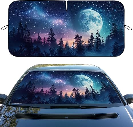 Beautiful Moon Phase Car Windshield Sun Shade Colorful Galaxy Heatshield Front Window Car Sun Shade Windshield Blocks UV Rays Sun Visor Protector for Sedan Truck SUV Accessories 59