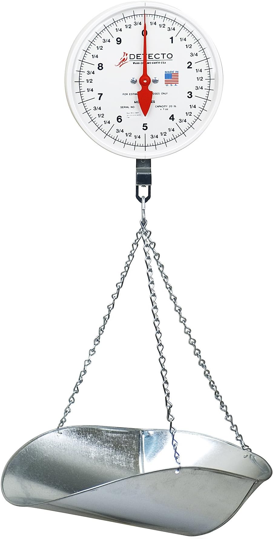 DetectoMCS-20P Hanging Dial Scale, 20 lb. Capacity, Scoop