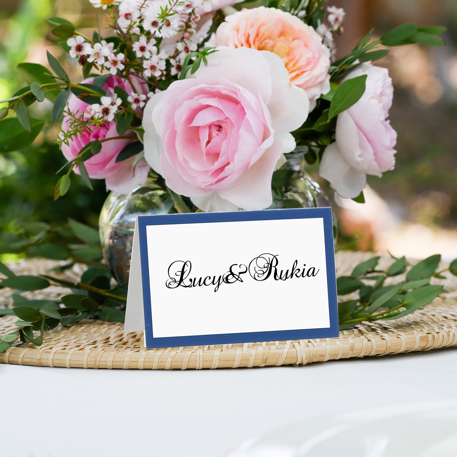 PATIKIL 100Pz Segnaposto da Tavolo, 8.9x10.2cm Cartellini Segnaposto Comunione Matrimonio Vuoti Eleganti per Nome per Allestimento Tavola Ricevimento di Nozze Buffet, Blu Scuro