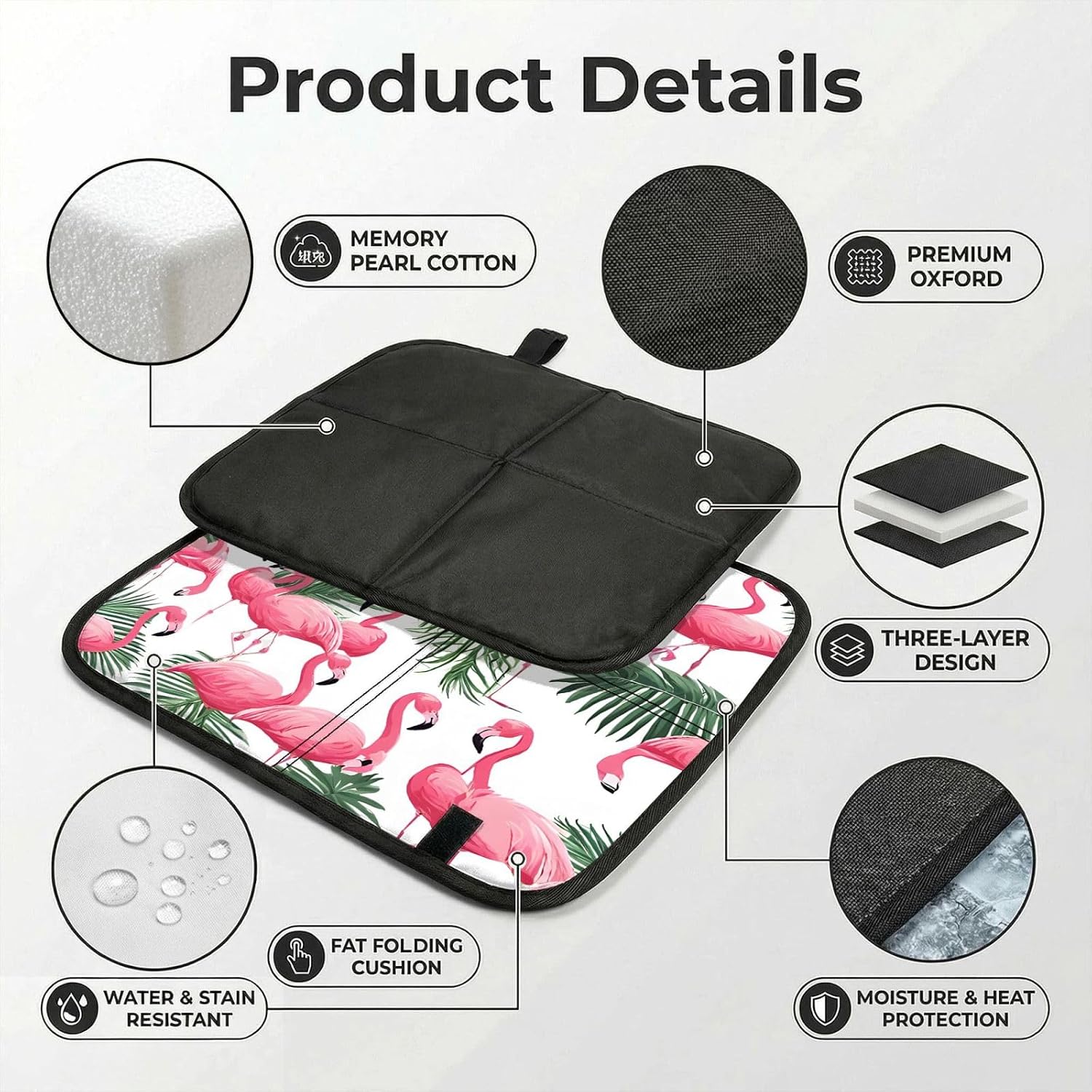 (Flamingo Flowers) Sitting Pad Foldable Seat Cushion Lightweight Camping Seat Mat with Hook for Outdoor Hiking Picnic Camping