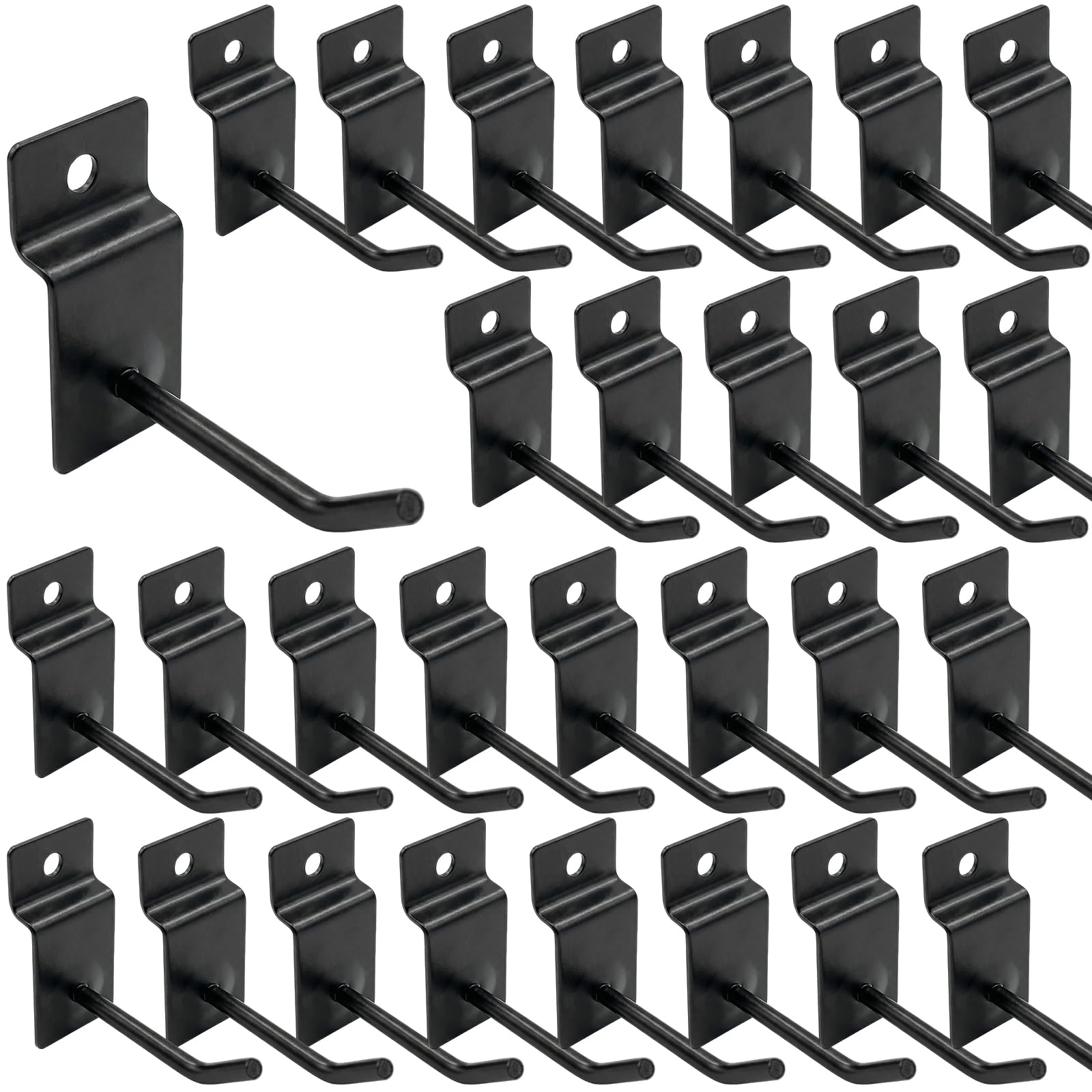 Tsinjyo 100Pcs Slatwall Hooks Bulk Set, Heavy Duty Slat Wall Hanging Hook and Hanger, Slatwall Pegboard Accessories for Retail Shop Display, Garage Organization (Black, 2 Inches/ 5 CM)