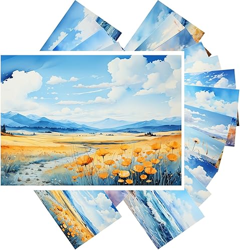 PIXILUV Postales vintage (24 piezas de 4 x 6 pulgadas cada una) Hermosos océanos y feilds en el sol, postales vintage, tarjetas de felicitación