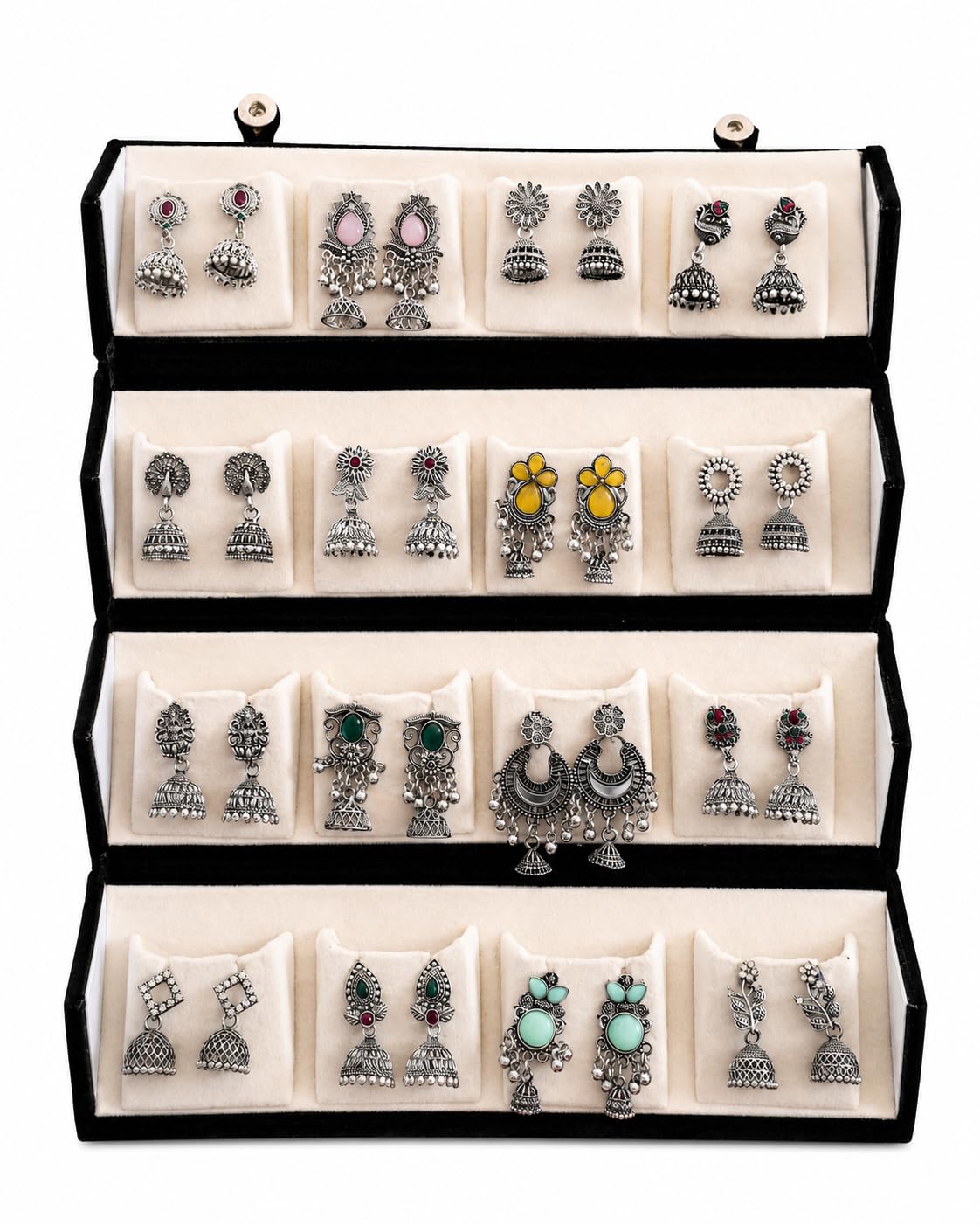 Premium Oxidised Earring Combo Pack with Storage Box | 16 Pair Designer Ethnic Silver Earrings Collection for Women & Girls-image-19