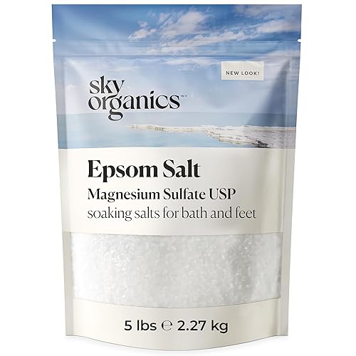 Sky Organics - Epsom Salt Bath Soak, 5 lbs - Magnesium Sulfate USP - 100% Pure, Medium Grain - Unscented - Soaking Bath Salts - Resealable Bag - Natural, Vegan & Cruelty Free - Self Care - Bath & Feet