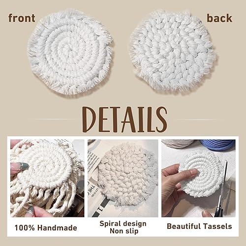 Miniatura 5 de Posavasos boho para portavasos de automóvil, 2 posavasos para automóvil, posavasos absorbentes de macramé, lindo juego de posavasos para mesa y